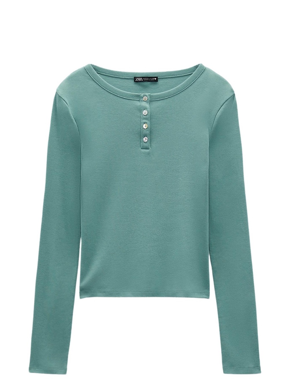 Zara Long Sleeve Henley Tee in Teal Green